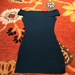 Teal off the shoulder mini dress